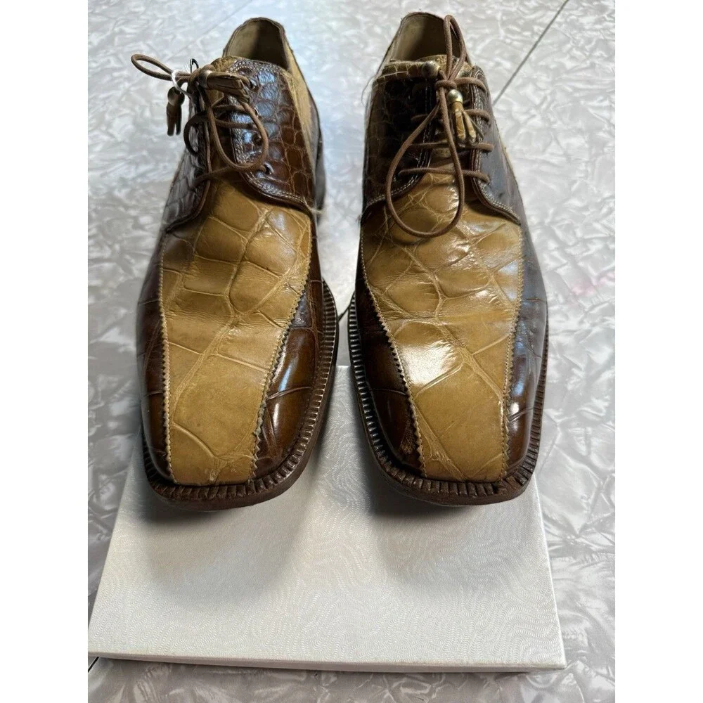 Rare Vintage Mauri for Mister Kay Brown/Tan Leather Oxford Croc Square Toe 9.5M